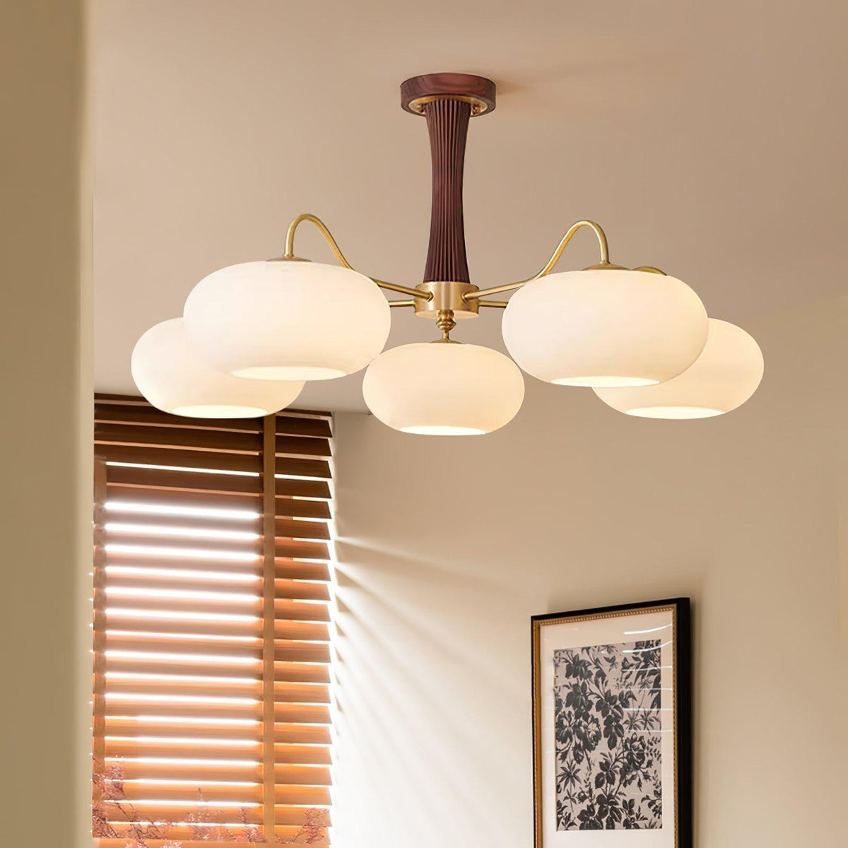 Syloella Chandelier Brass Wooden Persimmon