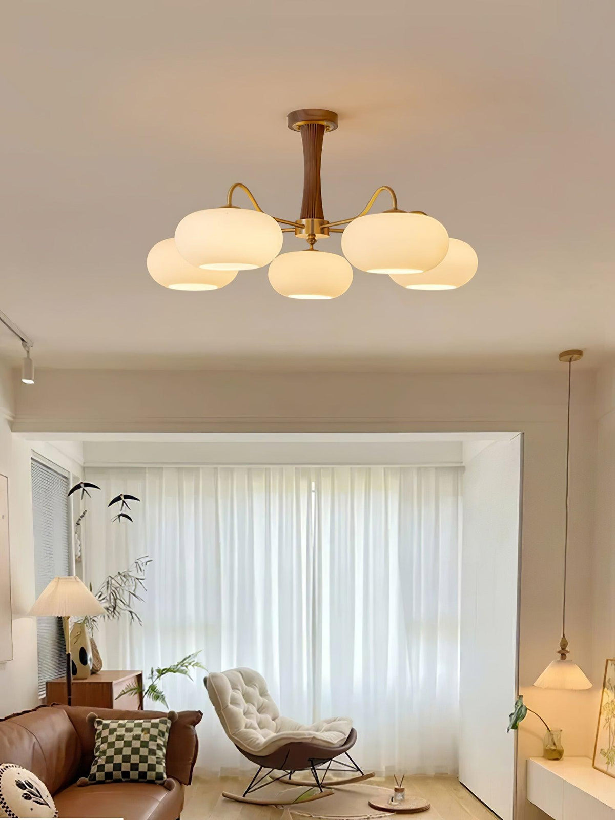 Syloella Chandelier Brass Wooden Persimmon