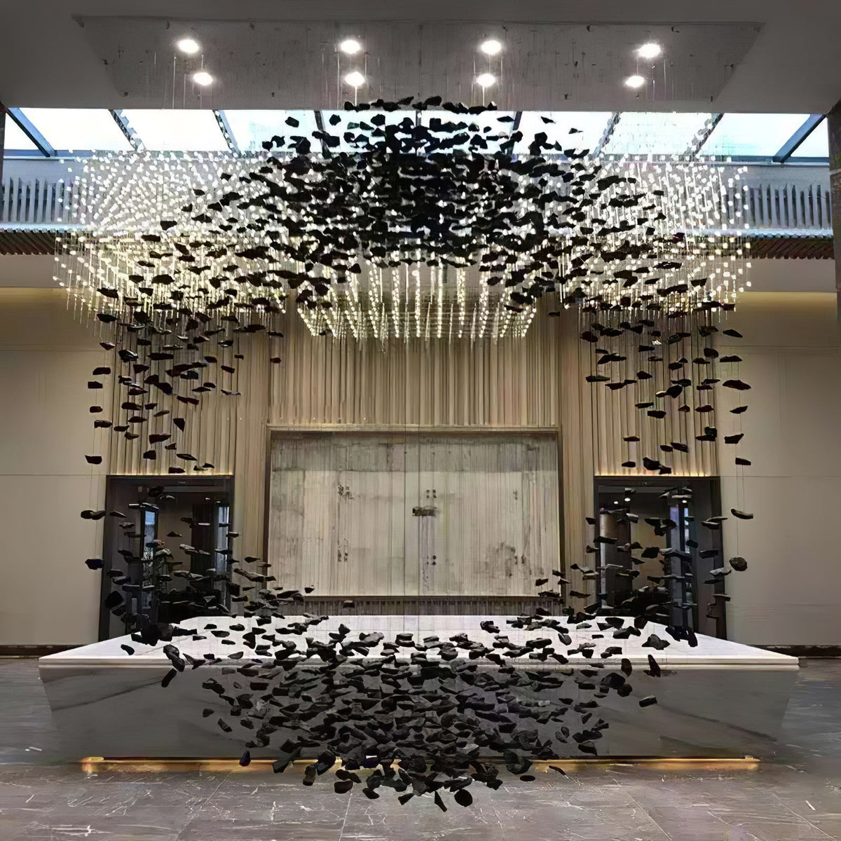 Selisaine Charcoal Stone Shape Hourglass Sculptural Chandelier