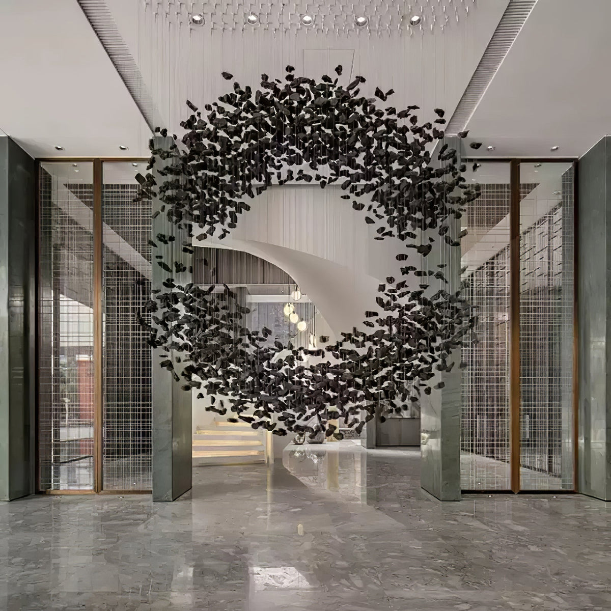 Arsilus Charcoal  Stone Sculptural Chandelier  Orbicular