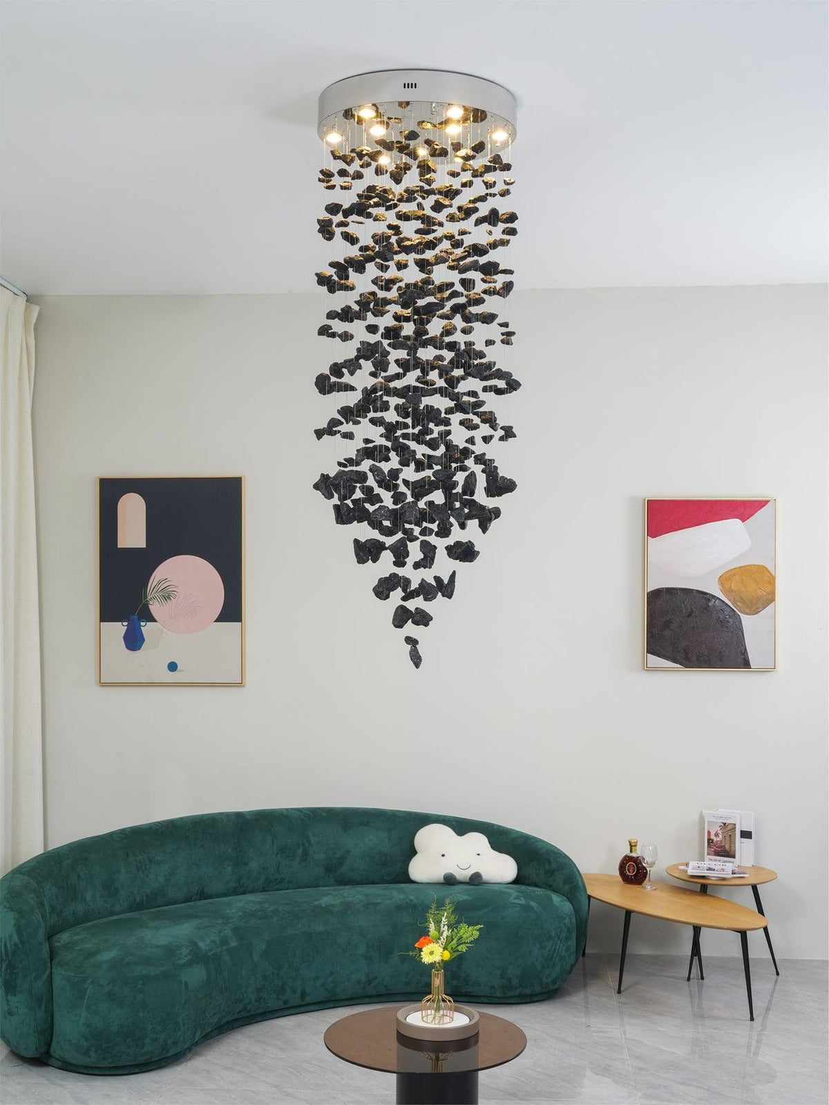 Marinelle Charcoal Stone Sculptural Chandelier Letter M to R