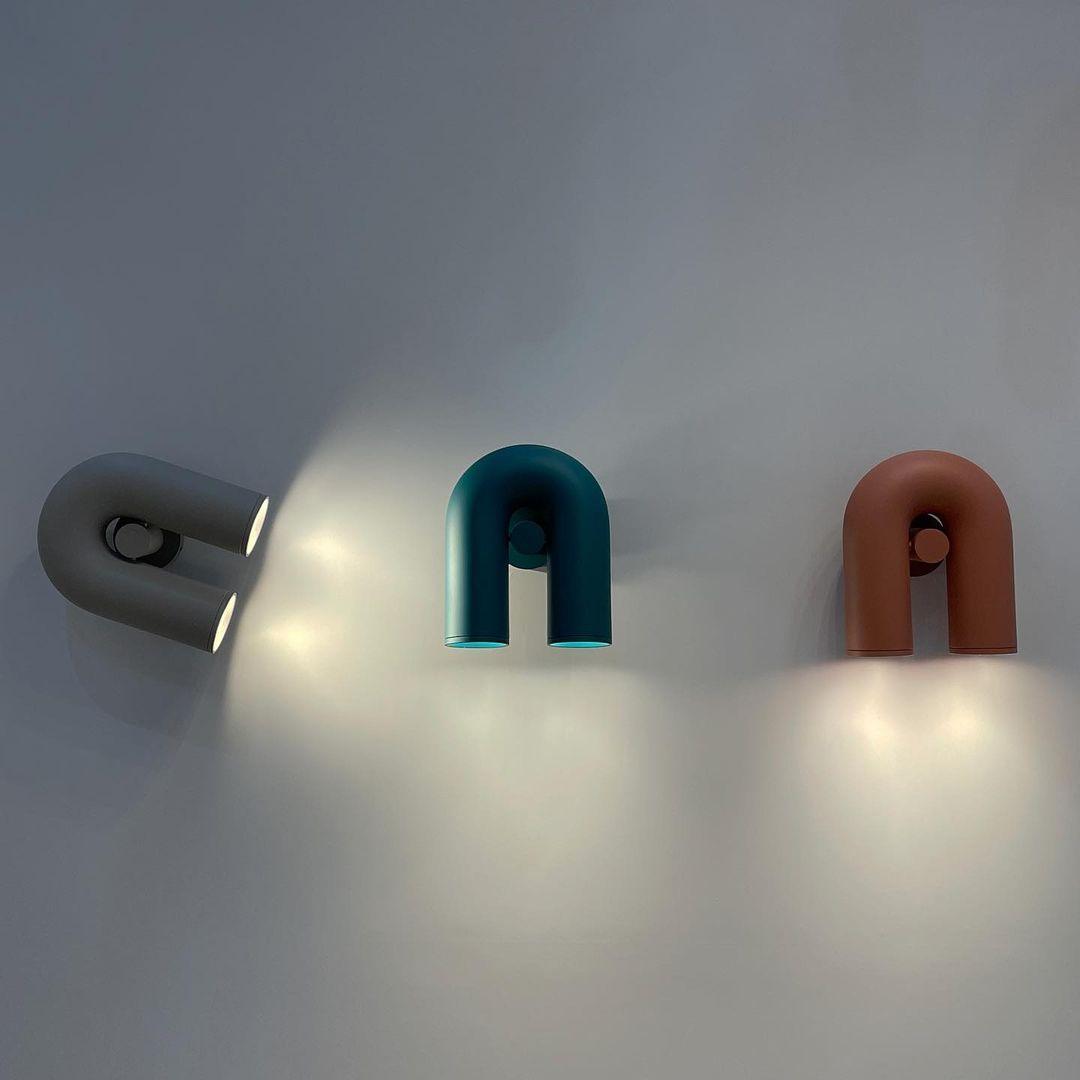 Futemos Wall Lamp U-shaped Design LED Metal, Black/Blue/Gray/Red, Bedroom