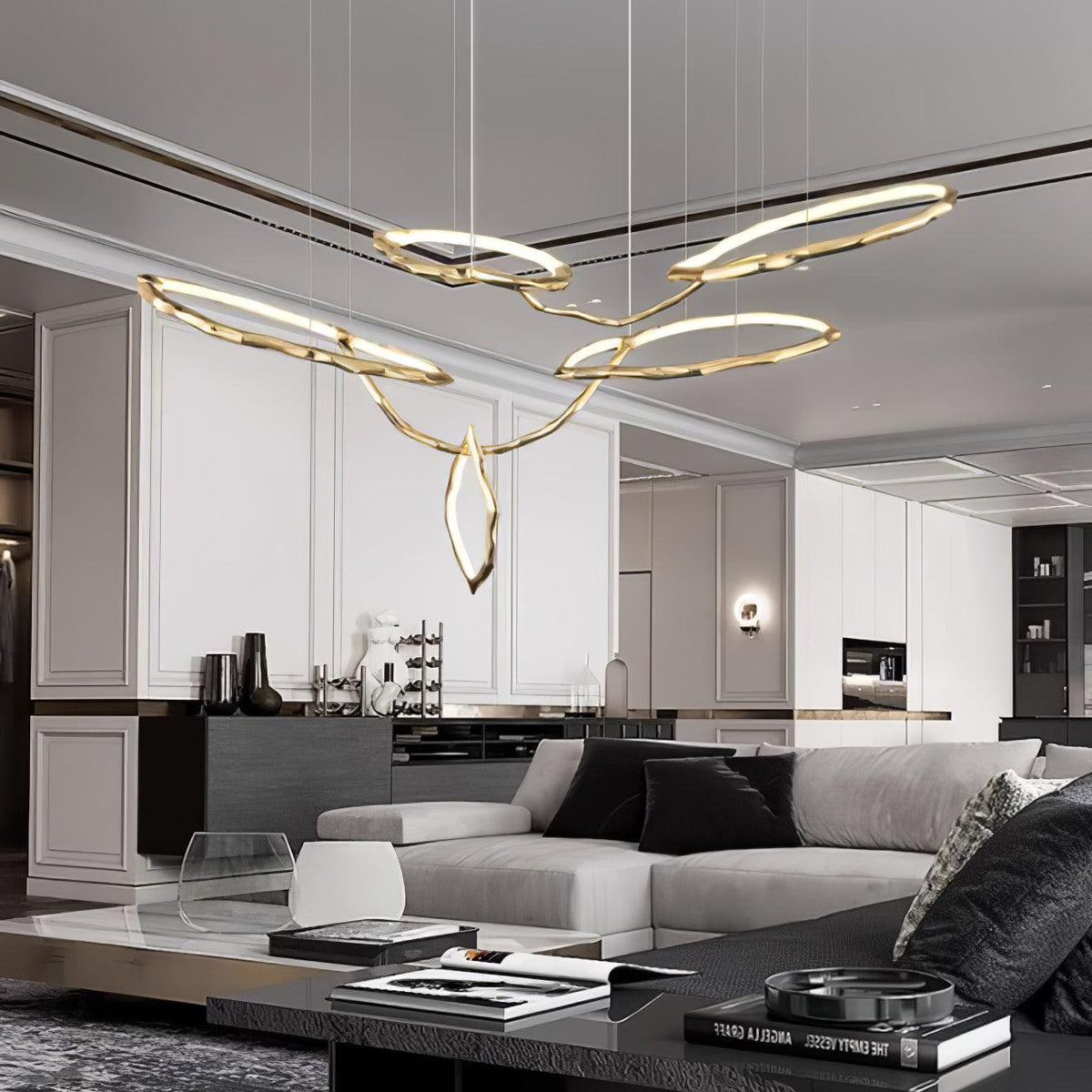 Cloud Orbit Brass Ring Chandelier