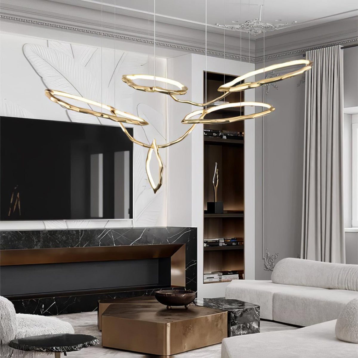 Cloud Orbit Brass Ring Chandelier