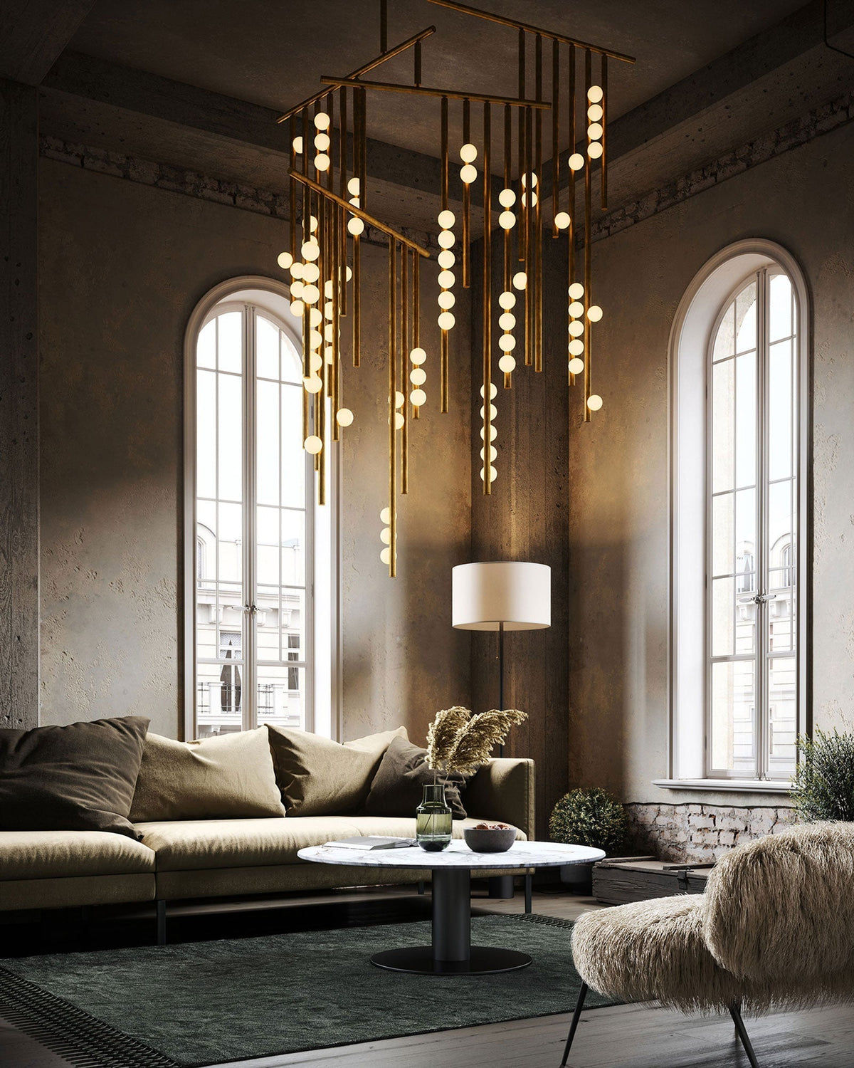 Bara Geometric Brass Linear Pendant Light Chandelier