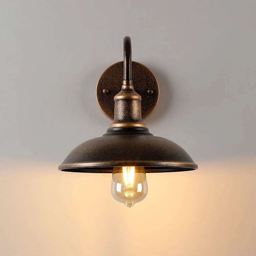 Nogebud Rustic Bowl Shaped Metal Wall Lamp, Antique Brass