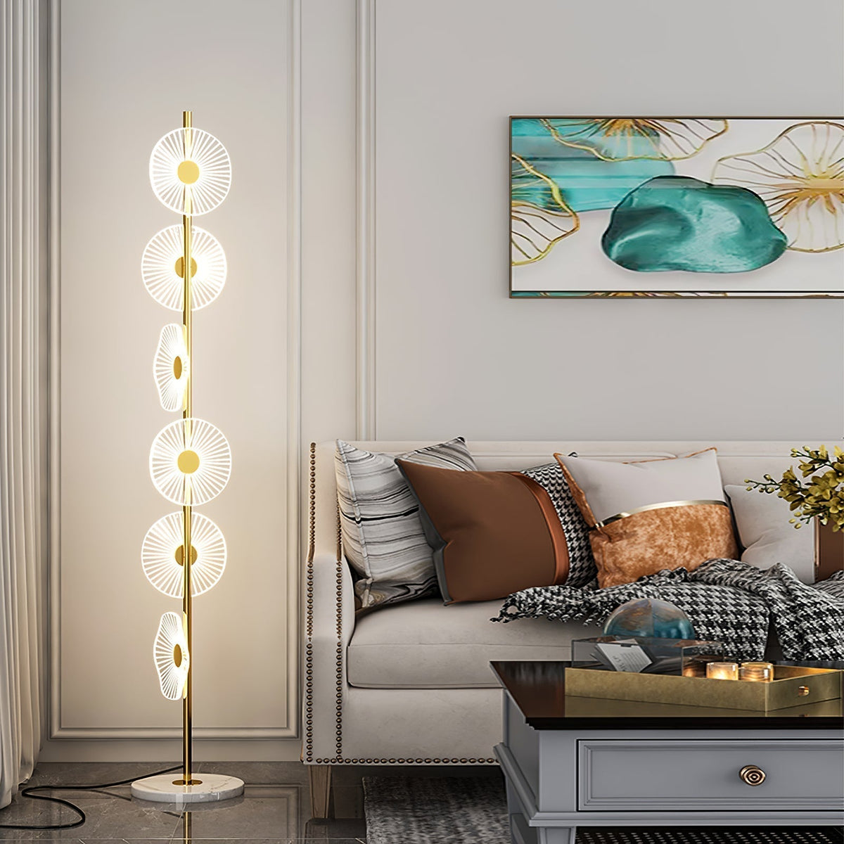 Zetudin Floor Lamp Creative Circle Modern, , White/Gold, Bedroom