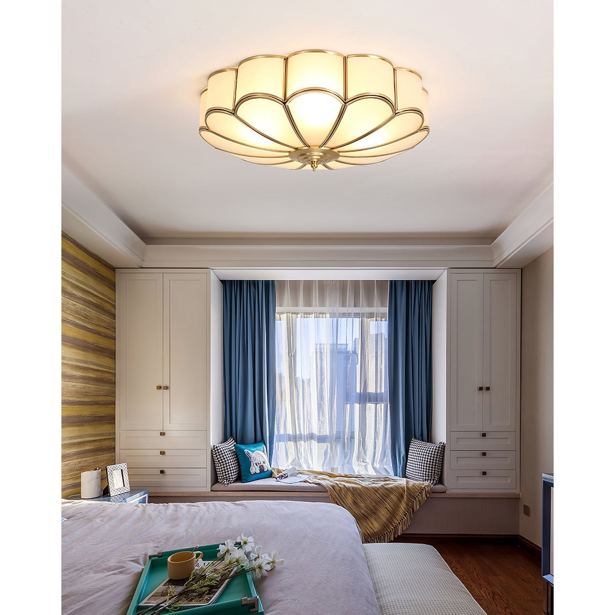 Viraean Flower Shape Brass Glass Ceiling Lamp-Relic Pieces
