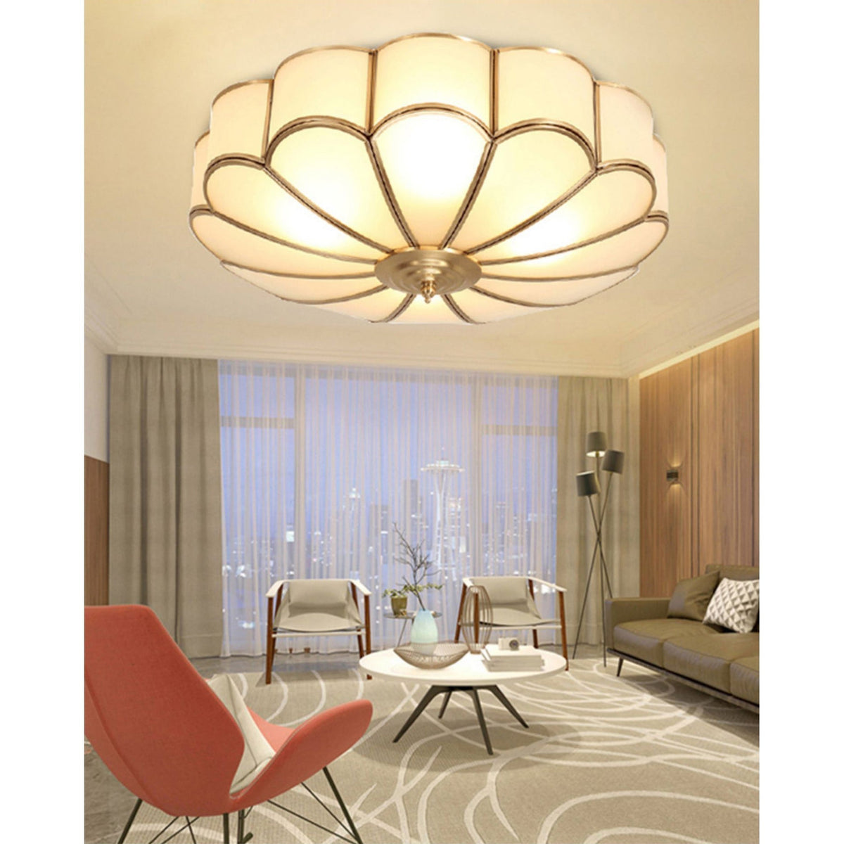 Viraean Flower Shape Brass Glass Ceiling Lamp-Relic Pieces