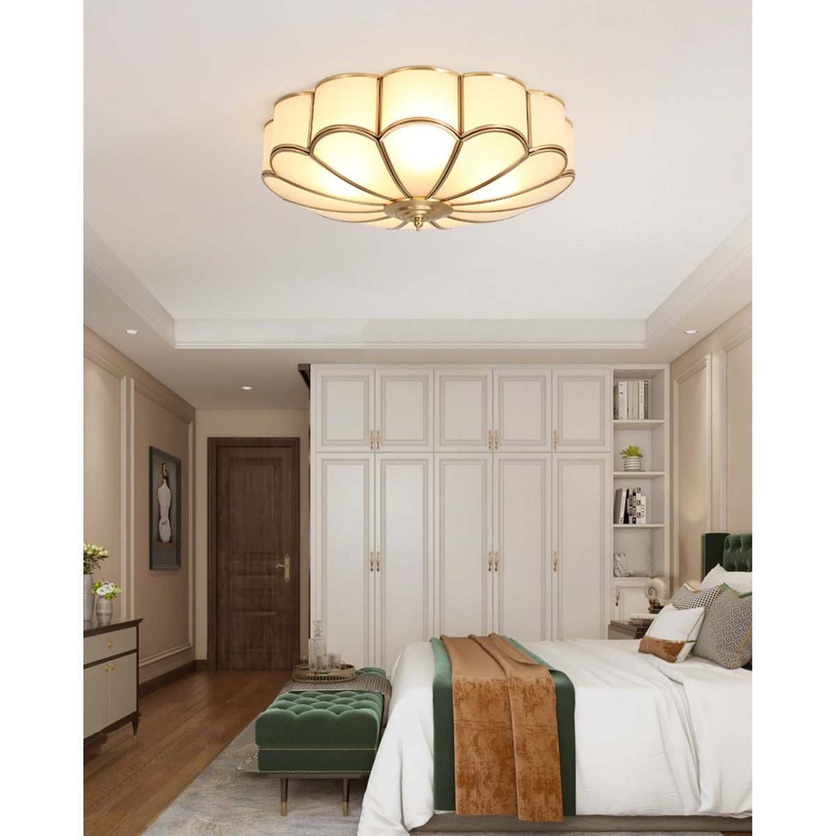 Viraean Flower Shape Brass Glass Ceiling Lamp-Relic Pieces