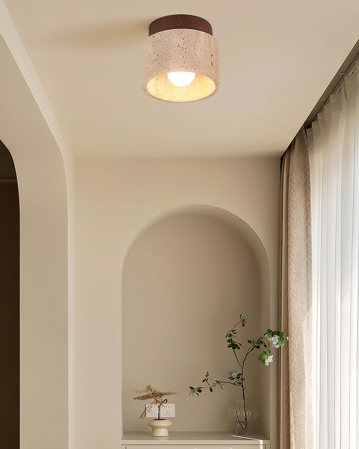 Rilon Sqaure&Round Ceiling Light  Black& Yellow Travertine