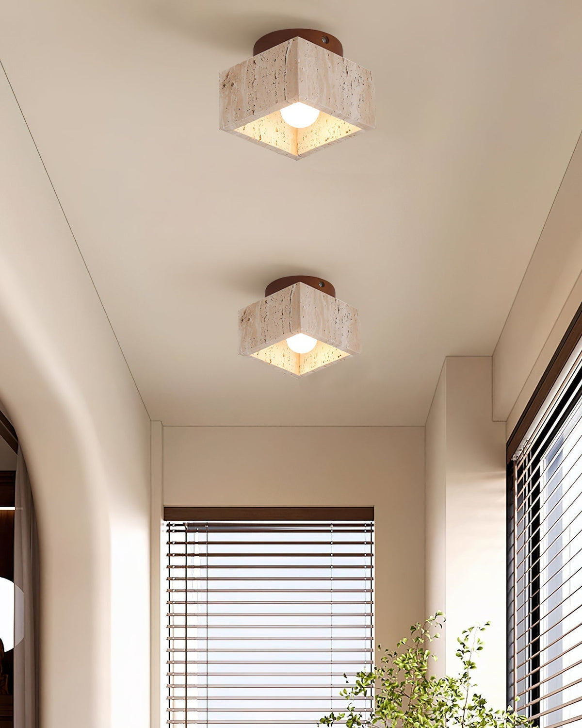 Rilon Sqaure&Round Ceiling Light  Black& Yellow Travertine