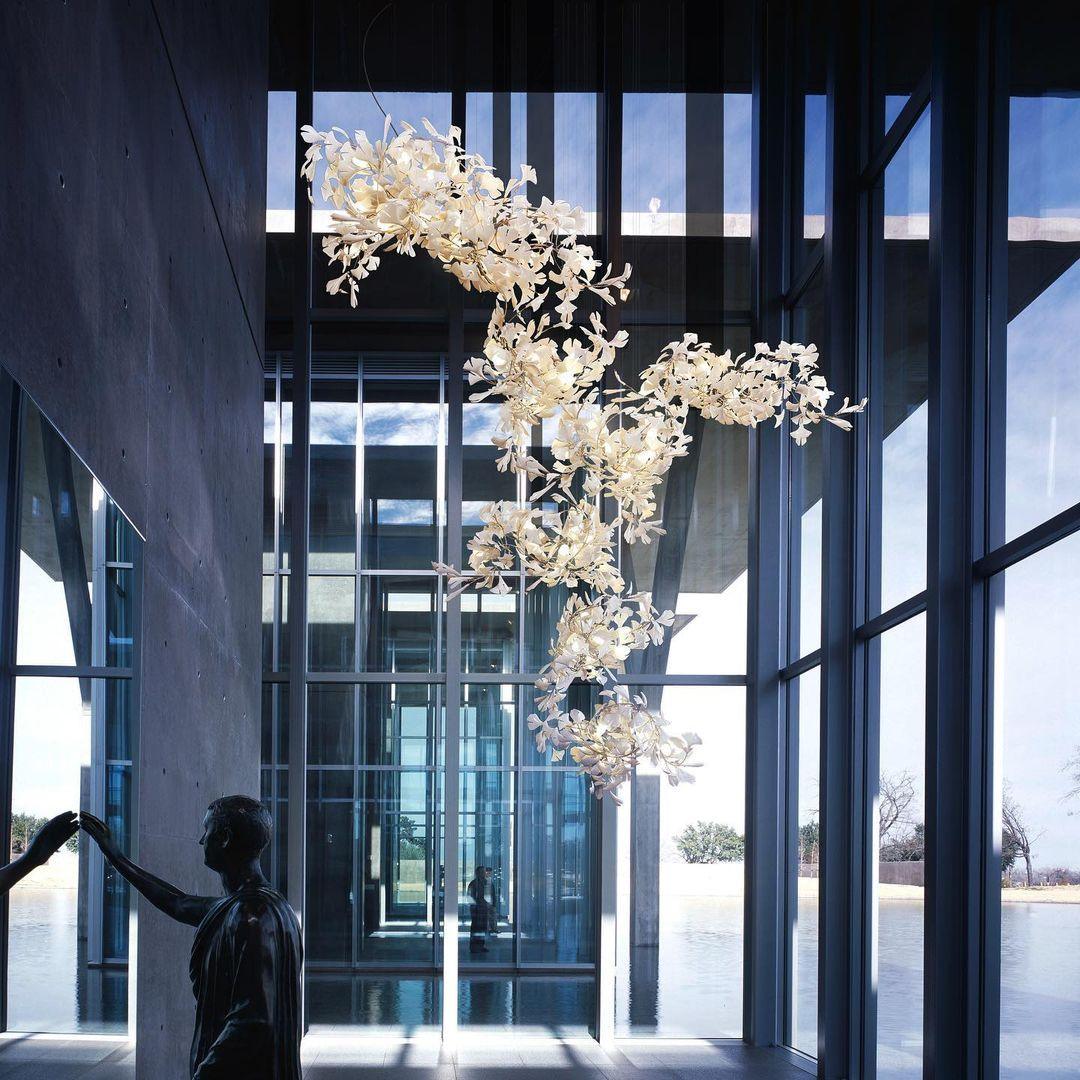 Sorvyn Pendant Lamp Ginkgo Ceramic Brass Floral