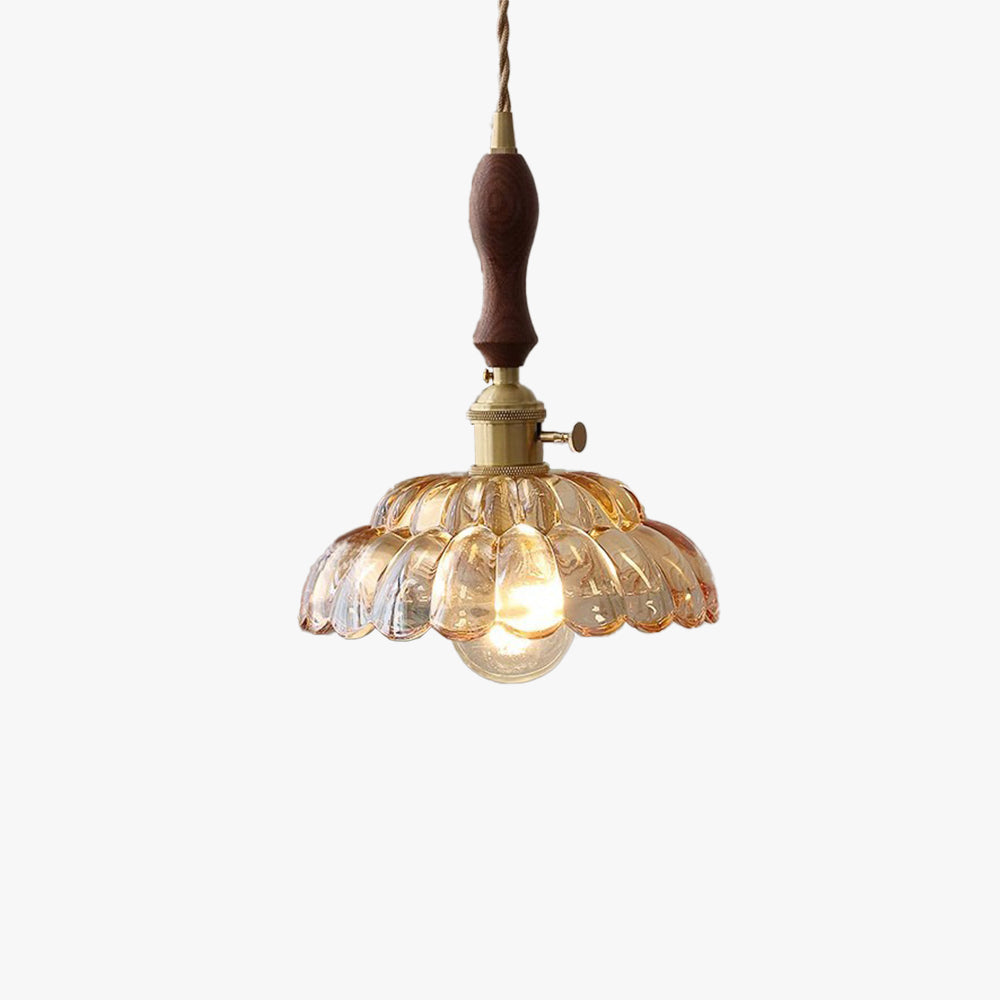 Kosanese Modern LED Pendant Light Wooden Handle Metal Glass Bedroom