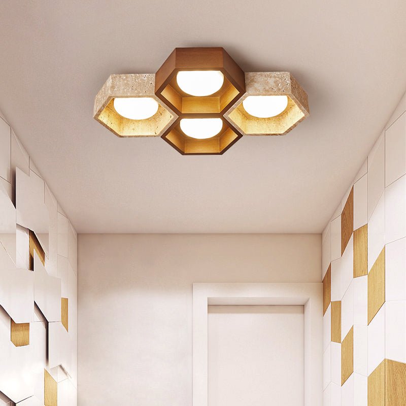 Hexa Grid Travertine Ceiling Light