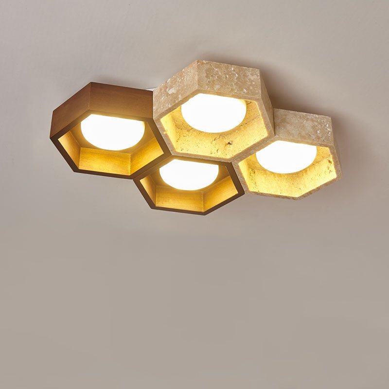 Hexa Grid Travertine Ceiling Light
