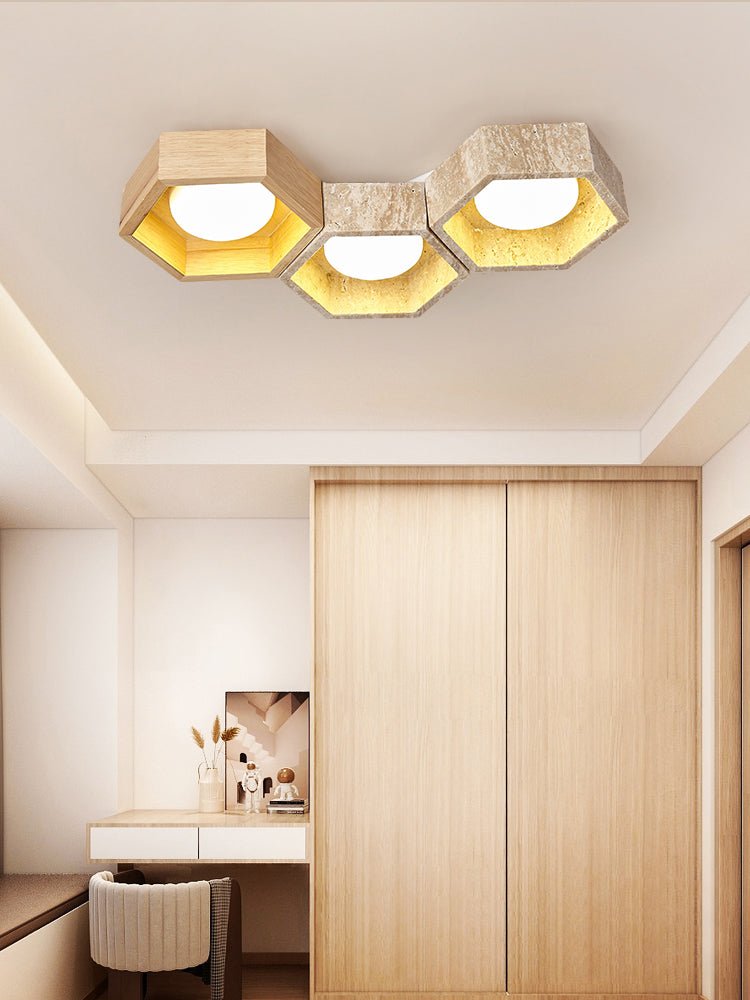 Hexa Grid Travertine Ceiling Light