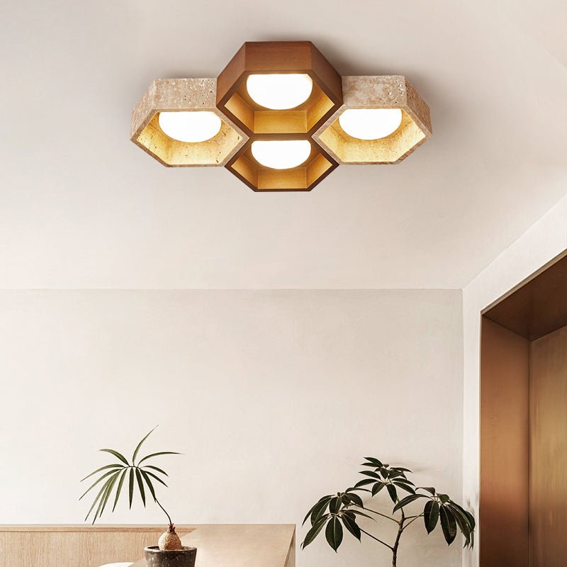 Hexa Grid Travertine Ceiling Light