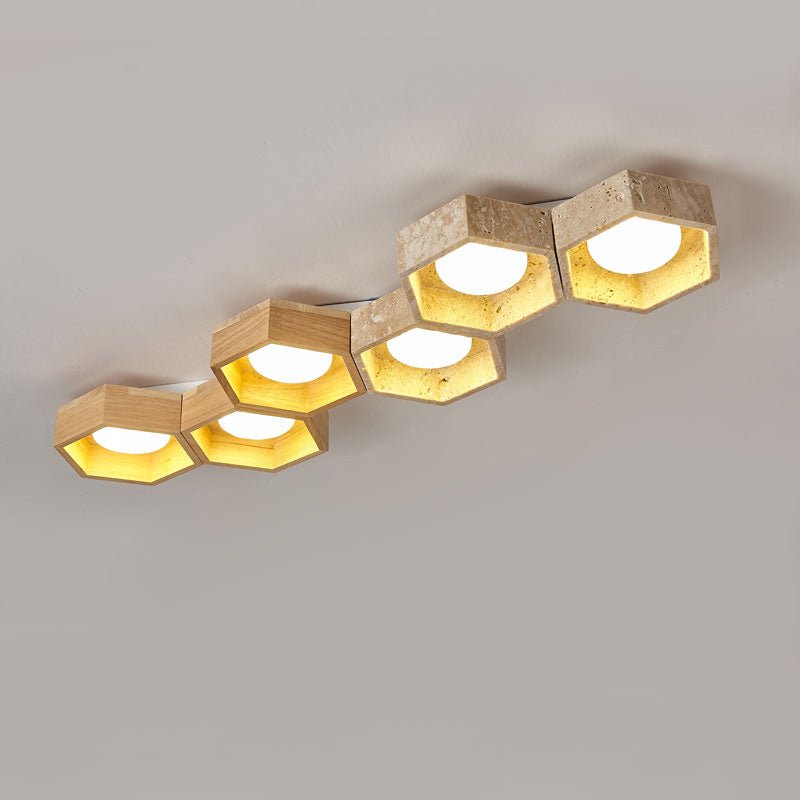 Hexa Grid Travertine Ceiling Light