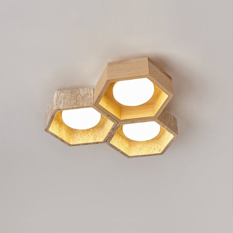 Hexa Grid Travertine Ceiling Light