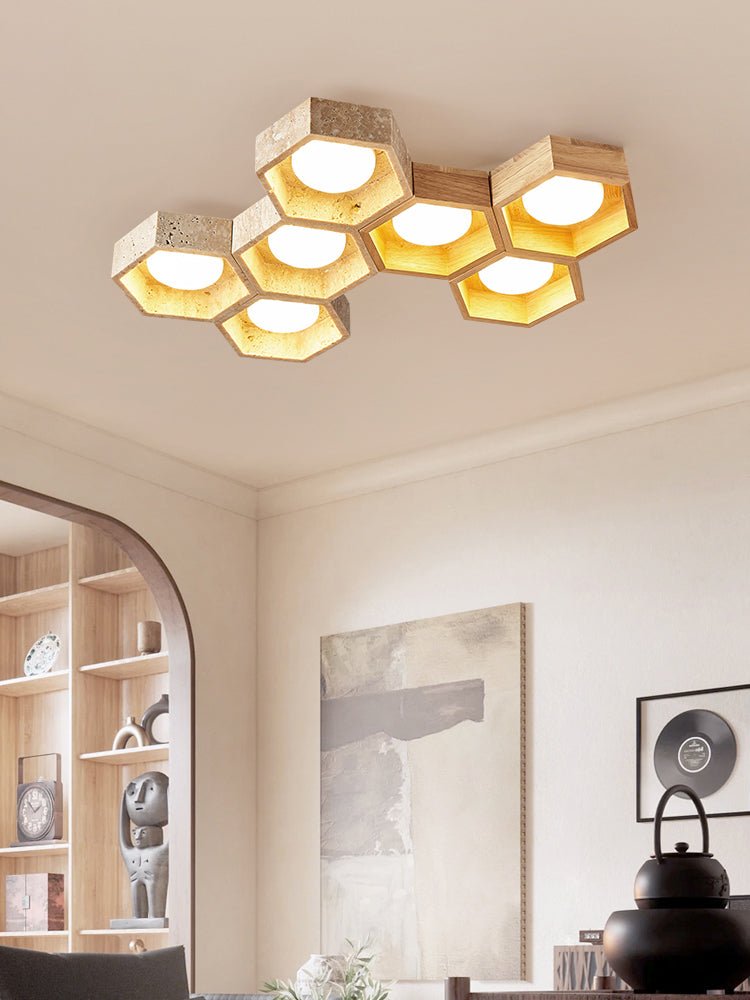 Hexa Grid Travertine Ceiling Light
