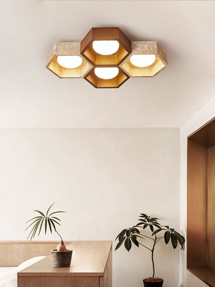Hexa Grid Travertine Ceiling Light