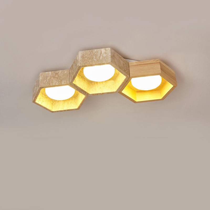 Hexa Grid Travertine Ceiling Light