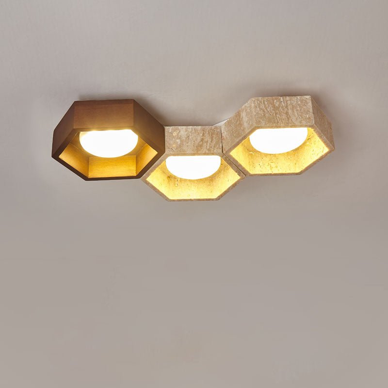 Hexa Grid Travertine Ceiling Light