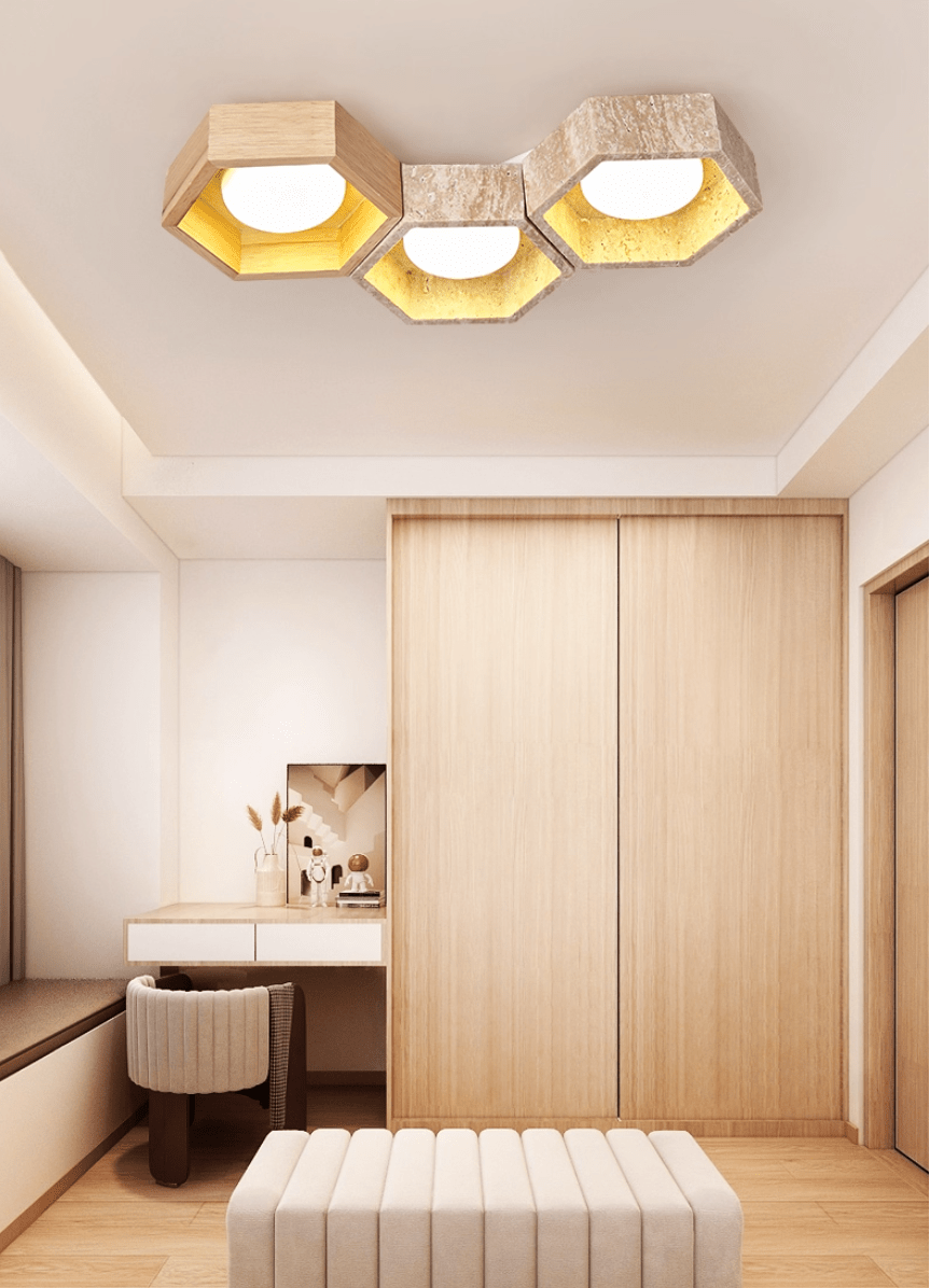 Hexa Grid Travertine Ceiling Light