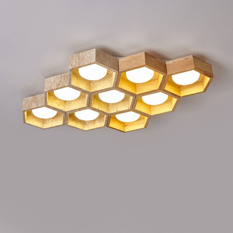 Hexa Grid Travertine Ceiling Light