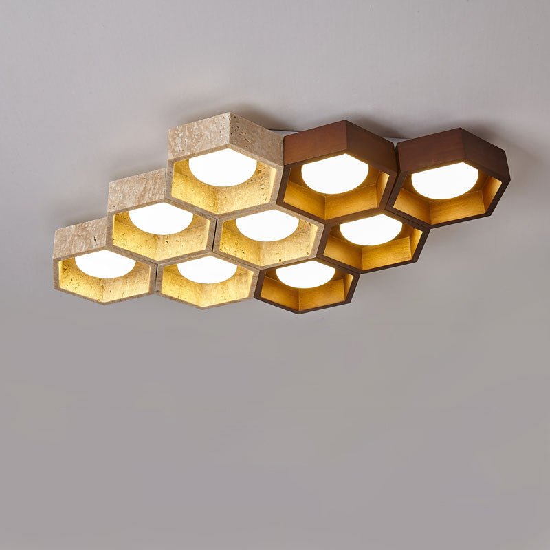 Hexa Grid Travertine Ceiling Light