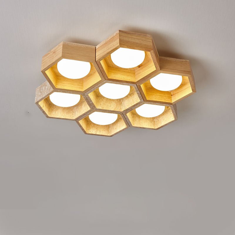 Hexa Grid Travertine Ceiling Light