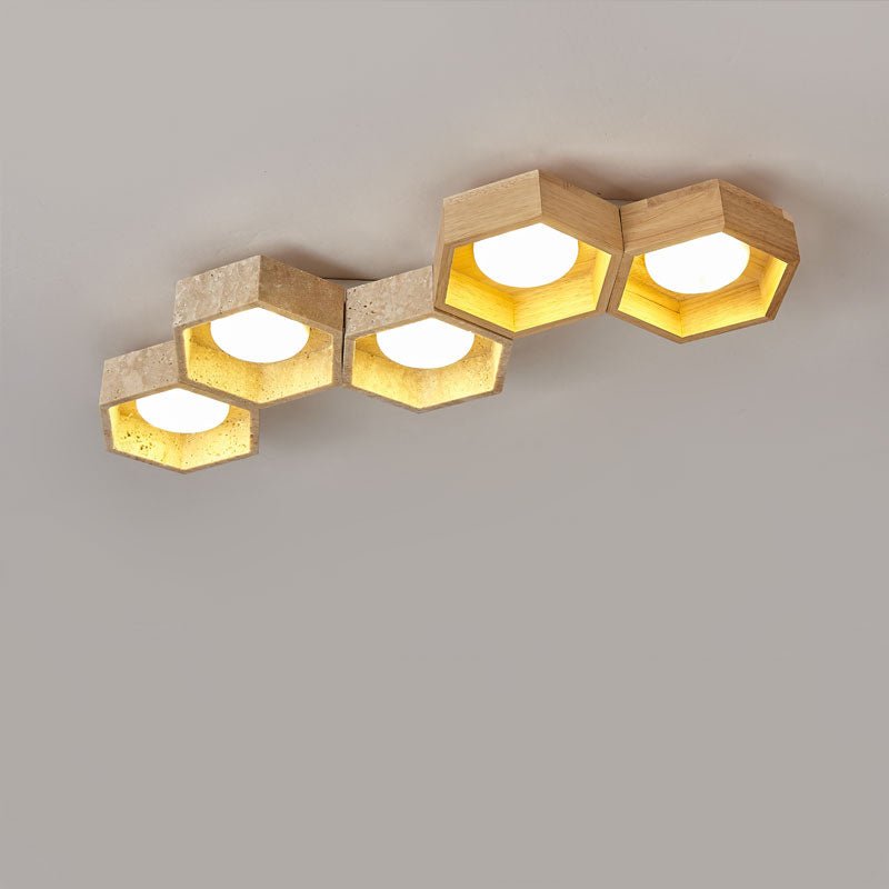Hexa Grid Travertine Ceiling Light