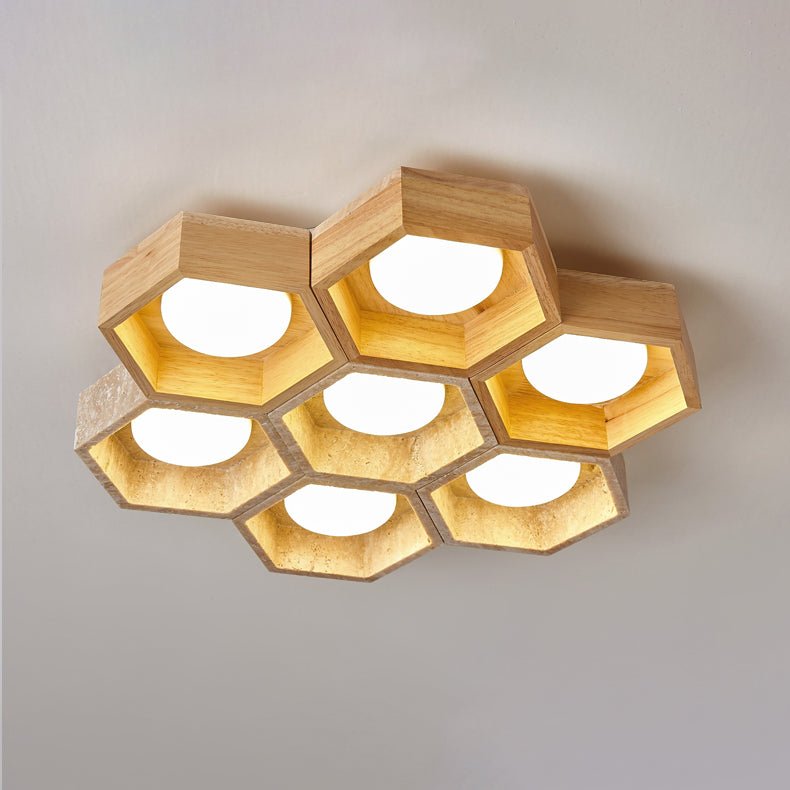 Hexa Grid Travertine Ceiling Light