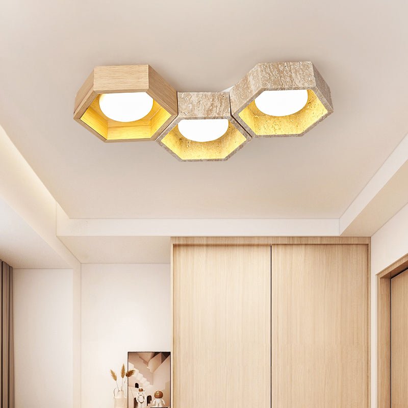 Hexa Grid Travertine Ceiling Light