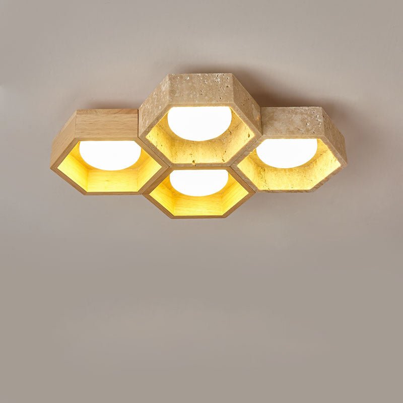 Hexa Grid Travertine Ceiling Light