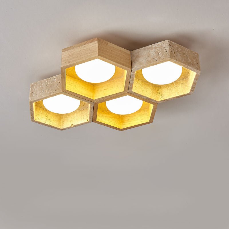 Hexa Grid Travertine Ceiling Light