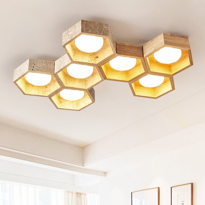 Hexa Grid Travertine Ceiling Light