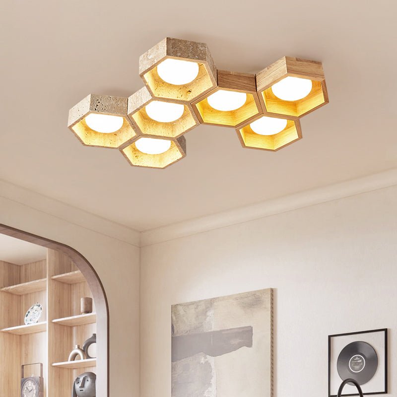 Hexa Grid Travertine Ceiling Light