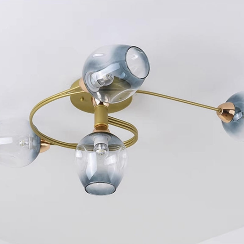 Panavuk Flush Mount Ceiling Light, Glass, Black/Gold, Dining Room