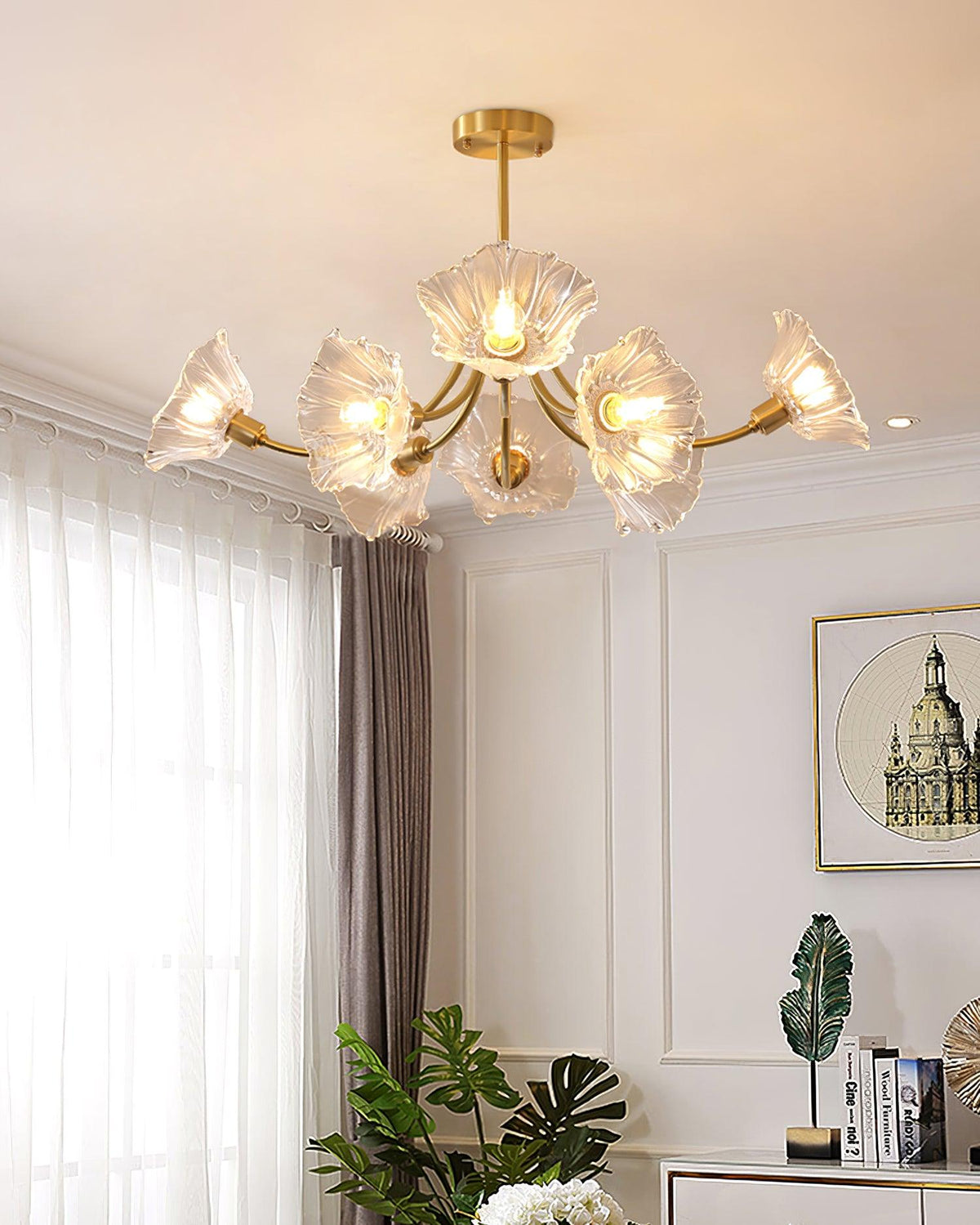 Fife Chandelier Flower Glass with Brass Finish