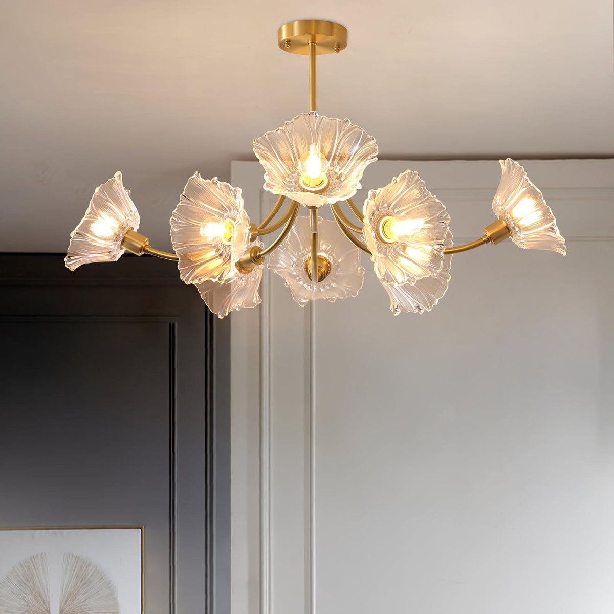 Fife Chandelier Flower Glass with Brass Finish