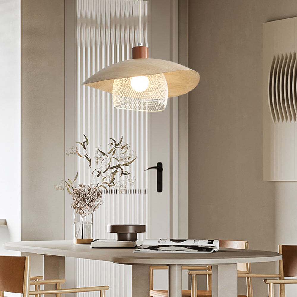 Fobasus Modern LED Pendant Light Beige/Green/Wood Dining Room