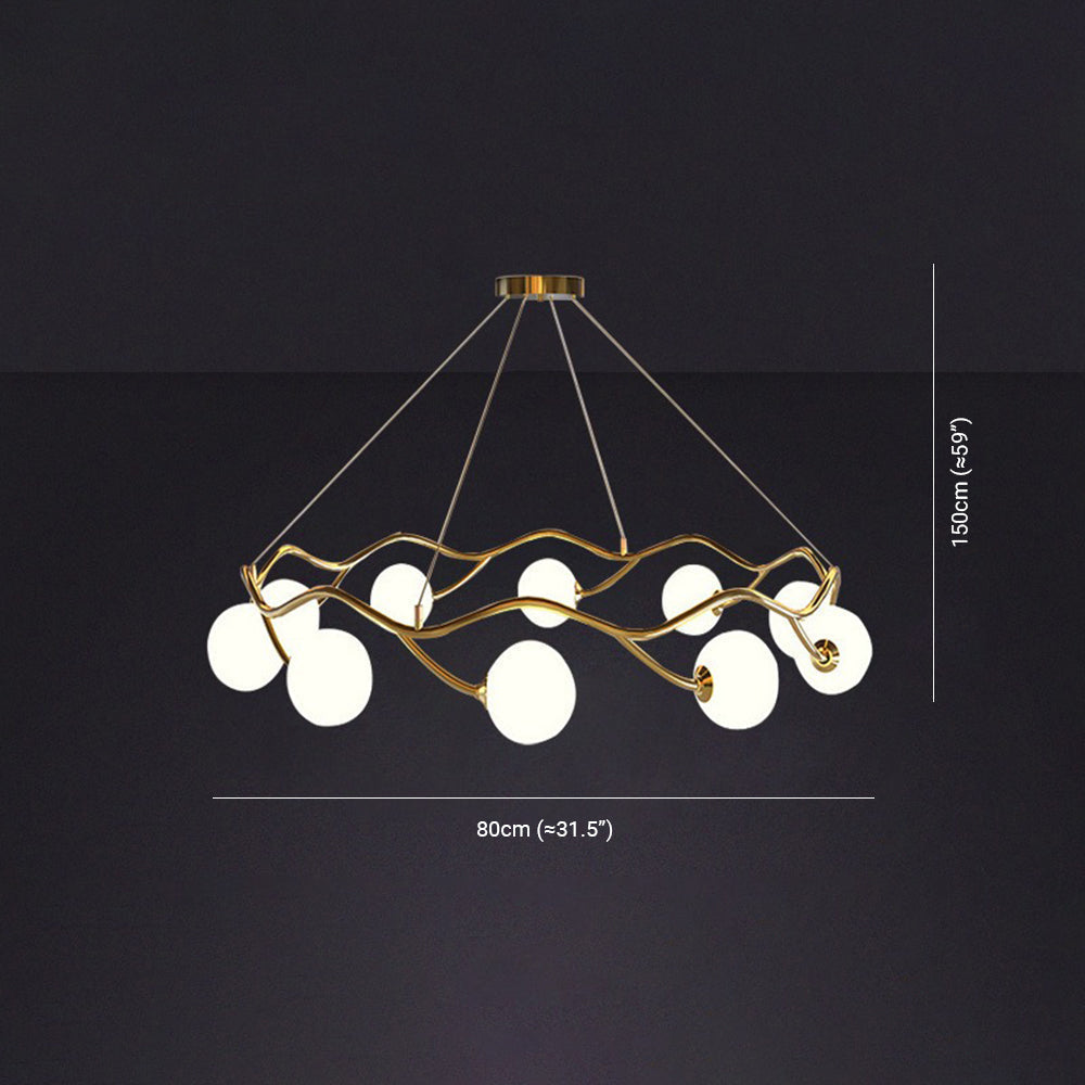 Boraser Modern Designe Wave Metal/Glass Pendant Light, White/Gold