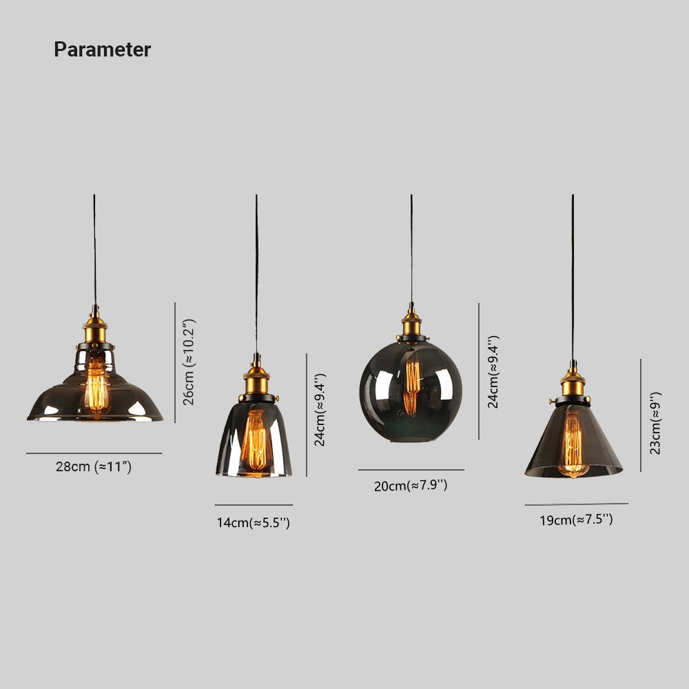 Teni Industrial Glass Pendant Light Clear/Amber/Smoke Grey-Relic Pieces