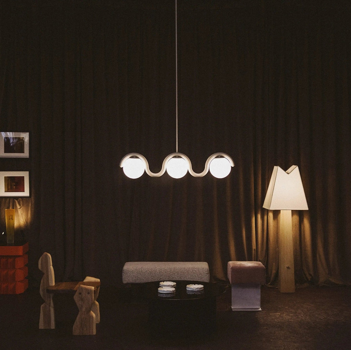 Uveta Linear Chandelier Red&Silver-Relic Pieces