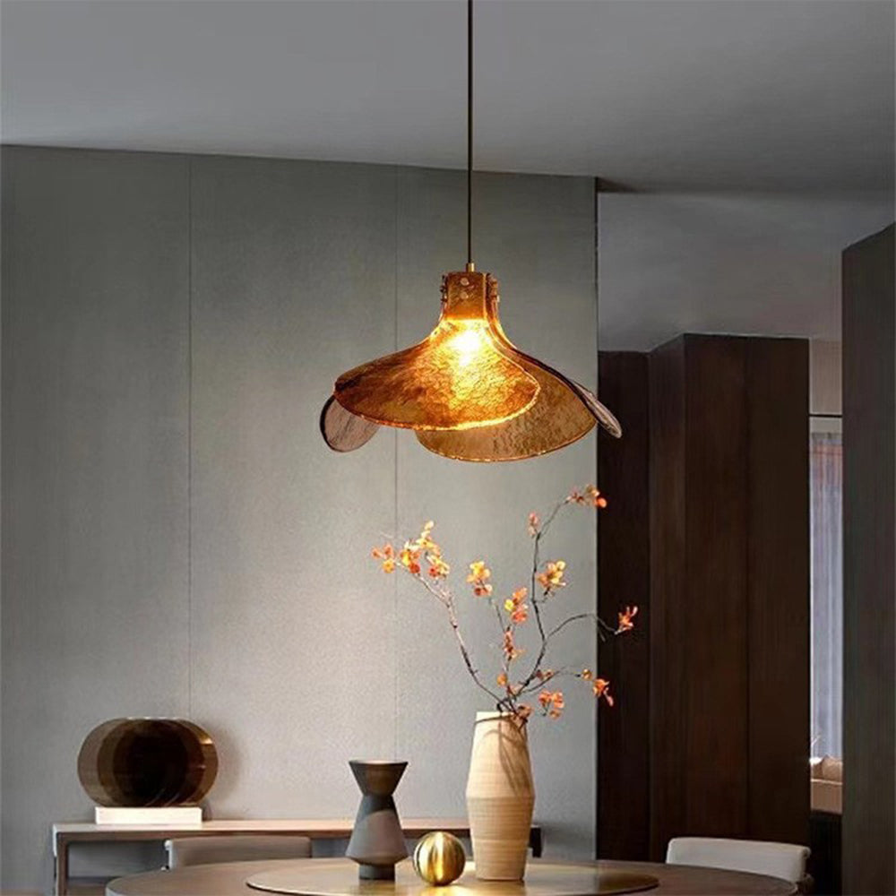 Nugadid Handmade Retro Glass Pendant Light, Four-leaf Flower