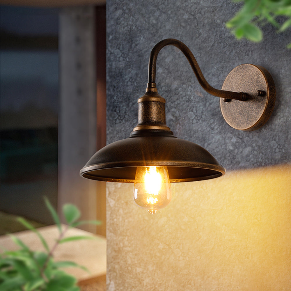 Nogebud Rustic Bowl Shaped Metal Wall Lamp, Antique Brass