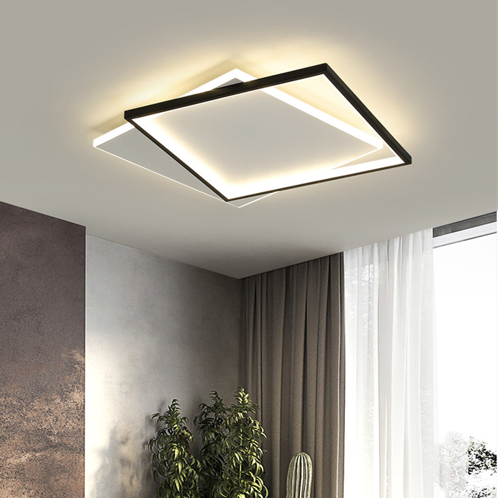 Mabugar Modern Square/ Round Flush Mount Ceiling Light, Black with White