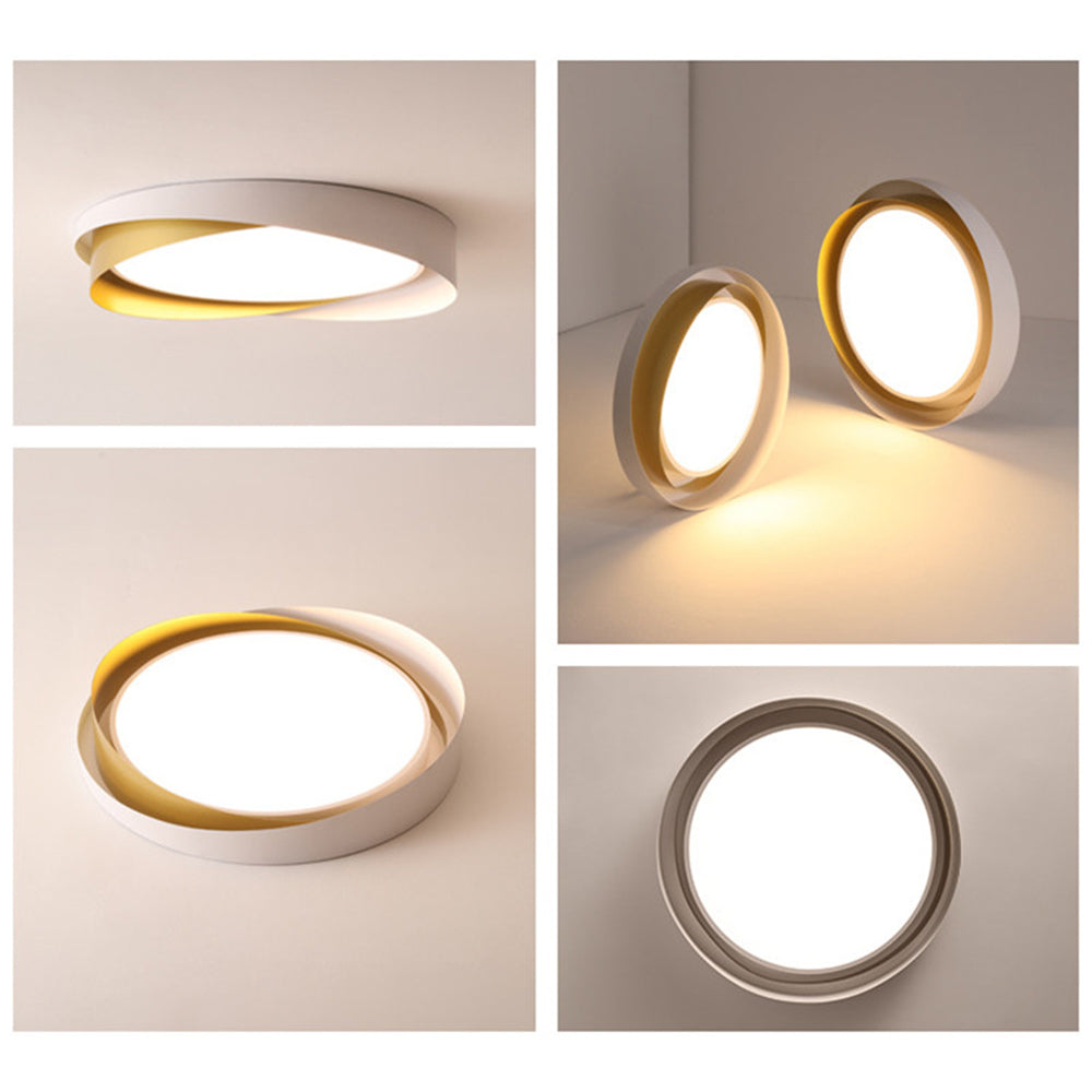 Raluken Modern Geometric Metal/ Flush Mount Ceiling Light, White/Gold